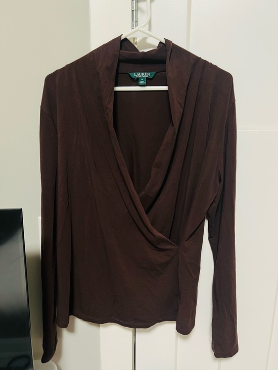 Lauren Ralph Lauren Tops - Lauren Ralph Lauren Brown Draped Faux Wrap V-Neck Top XL